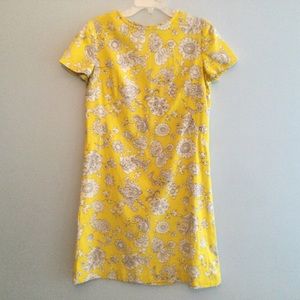 Vintage Flowered Yellow Cotton Shift Dress 60s